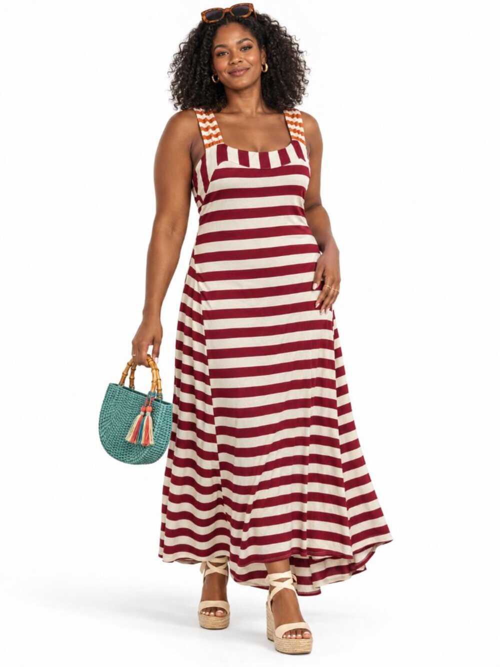 HWR Monogram Anthropologie Split Stripes Maxi Dress Summer Size XL Casual